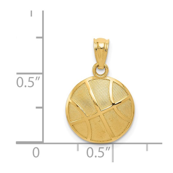 14k Yellow Gold Sports Satin and Polished Basketball Necklace Charm Pendant - Picture 5 of 5
